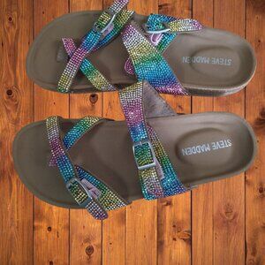 Steve Madden Youth Girl's Size 3 Rhinestone Multi-Colored Slip On Thong Sandals